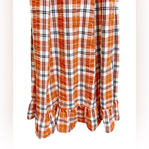 Fall Plaid Dress Smocked Bohemian Maxi Dress Orange Navy Combo Size M - Picture 6 of 11